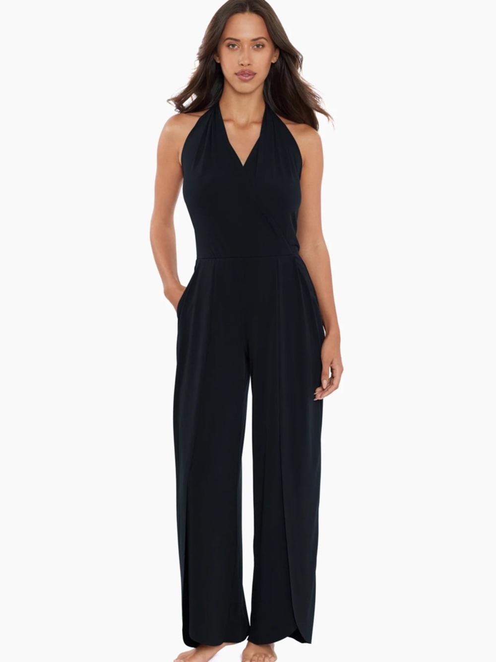 Magicsuit Black Halter Wide-Leg Jumpsuit